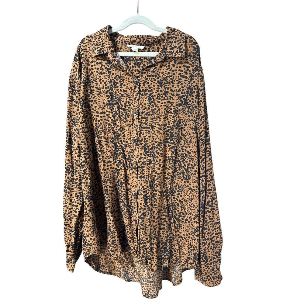 Beach Lunch Lounge Animal Print Blouse Dress Brown Viscose Flowy XL Boho Safari